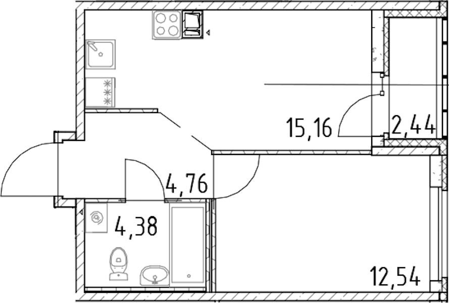 1-комнатная квартира 36.84 м², 16/17 эт., ЖК «Город Первых»